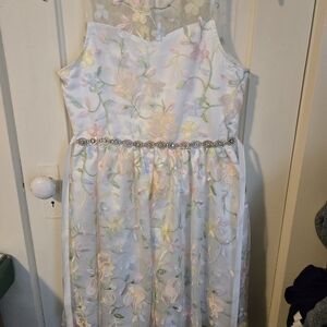 Rare Editions Floral Embroidered Dress‎ - White and Pastel